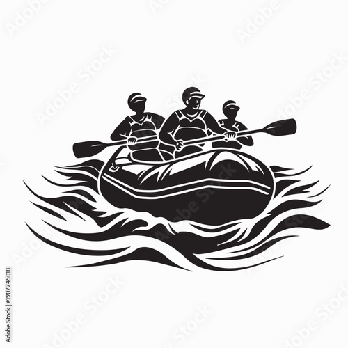 Whitewater Rafting Trip Silhouette Vector Images on White Background