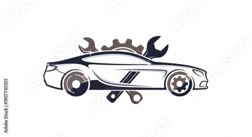 Car Repair Service Icon with Tools and Gears.