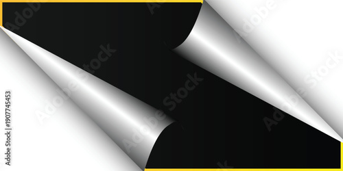 Black background with white page curls on opposite corners creating a dynamic visual effect.