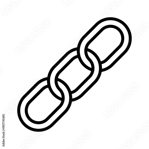 Three metal chain links connected, linear icon. Strength, security, connection, and reliable link representation. Editable stroke