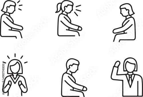 People Sitting and Standing Icons with Expressions Isolated on White Background