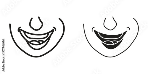 Smiling Mouth Outline and Solid Icon Illustration Vector