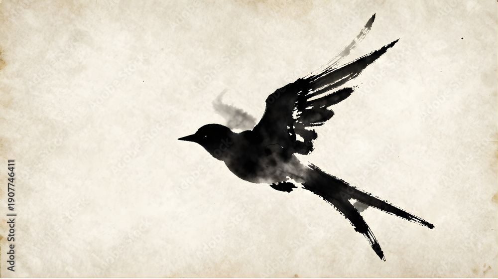 Fototapeta premium Draw Brush Bird