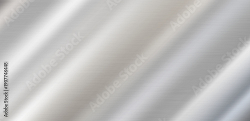Brushed metal texture with fine horizontal grain, diagonal light streaks, and polished reflective gradient for industrial and modern design backgrounds