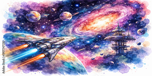 Earth and space view with planet globe stars and universe illustration