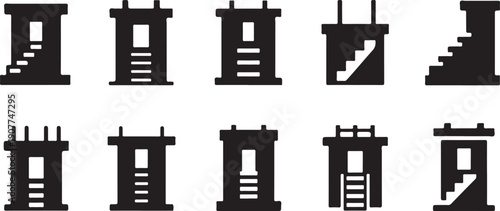 Various Pixel Art Staircase Designs and Configurations Icon Set