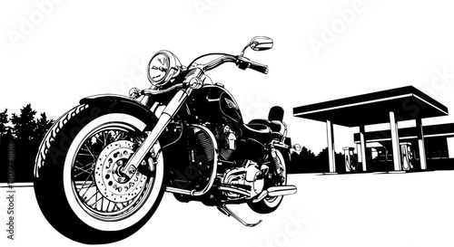 Vintage Motorcycle Vector Silhouette. A vector image of a vintage motorcycle silhouette. Single layer black and white image. Transparent background SVG version.