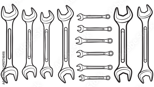 Assorted set of wrenches isolated for mechanical and repair use