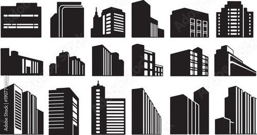 City Skyline Silhouette Buildings Vector Illustration Set