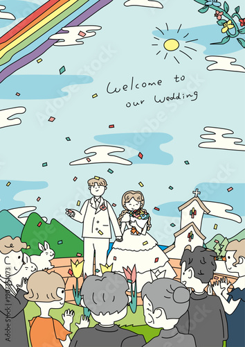 大勢で祝福ウェディング