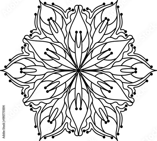 Flower for simple coloring book for adults, seniors and beginners. Digital drawing, floral, oriental, book page