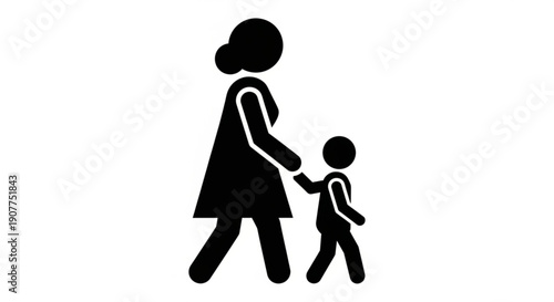 Mother Holding Childs Hand Walking Together Silhouette