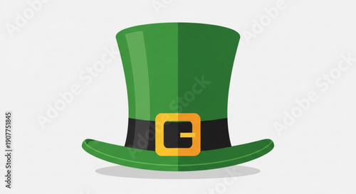 Green Leprechaun Hat with Golden Buckle Isolated on White Background