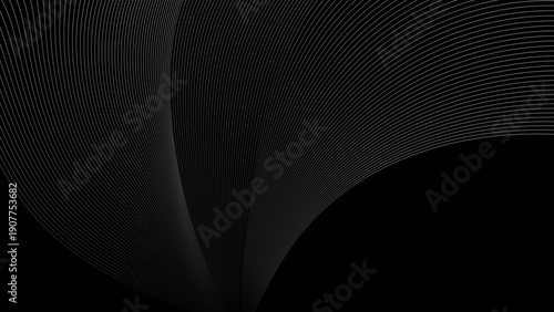 Minimalist dark wallpaper featuring smooth flowing metallic silver lines on a deep black backdrop for modern corporate or tech design