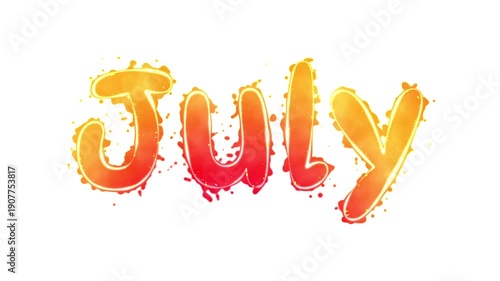 July colorful animated text on white background
