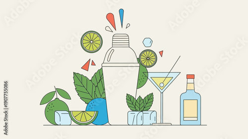 Vibrant cocktail ingredients with lime, mint, and spirits