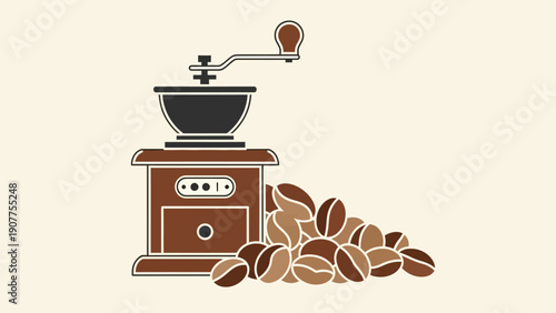 Vintage manual coffee grinder with fresh coffee beans