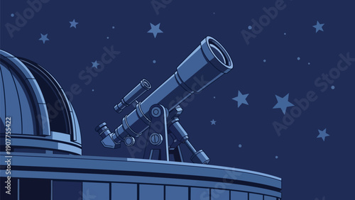 Stunning astronomical telescope at modern observatory under starry night sky