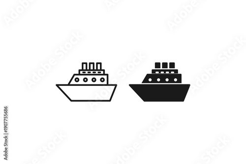 solid and outline icon of ship
