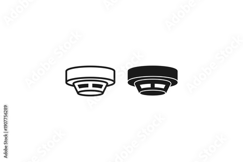 solid and outline icon of smoke detector