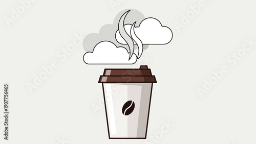 Steaming hot coffee in a modern disposable cup