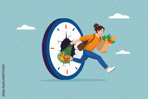 Woman Running With Groceries