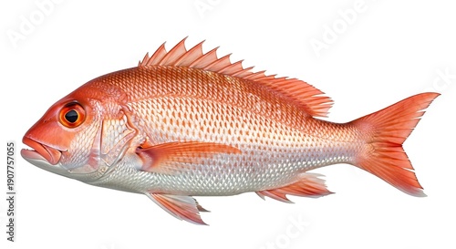 Vibrant orange and white fish with distinctive fins and scales profile view