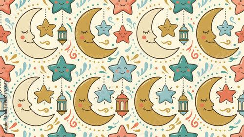 Cute Moon & Star Seamless Pattern for Kids' Bedding, Wallpaper, and Party Decor