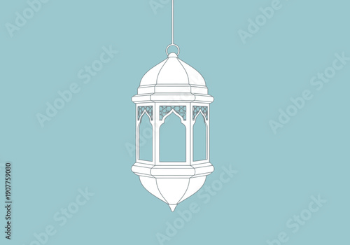 Elegant White Lantern Suspended Against a Soft Blue Background Illuminating Festive Gatherings and Celebrations
