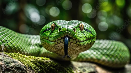 Wallpaper Mural Intense Close Up of a Green Pit Viper Snake in the Jungle. Torontodigital.ca
