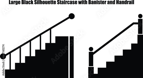 Two distinct large black silhouette staircases complete with banisters and handrails