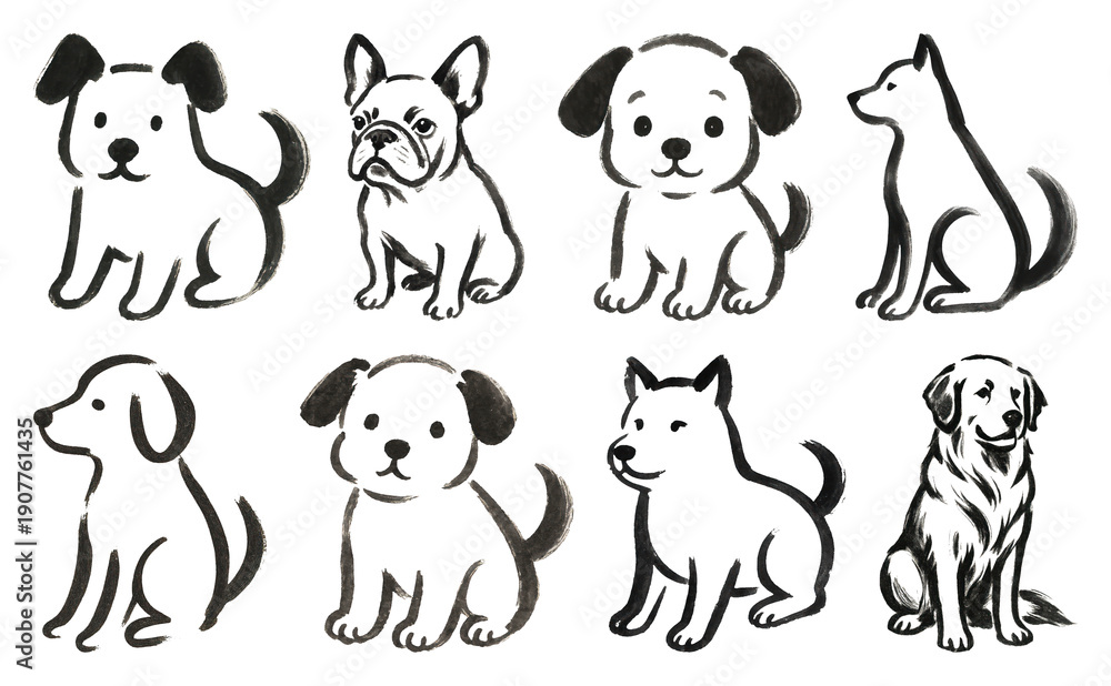 Fototapeta premium PNG Hand-drawn playful dog illustrations on transparent background