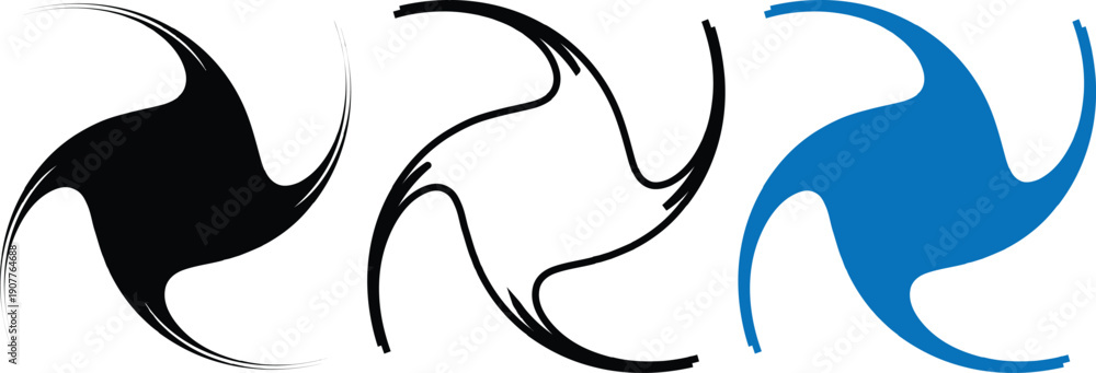 Obraz premium Dynamic stylized abstract swirls and wave patterns in black and blue isolated graphic design elements