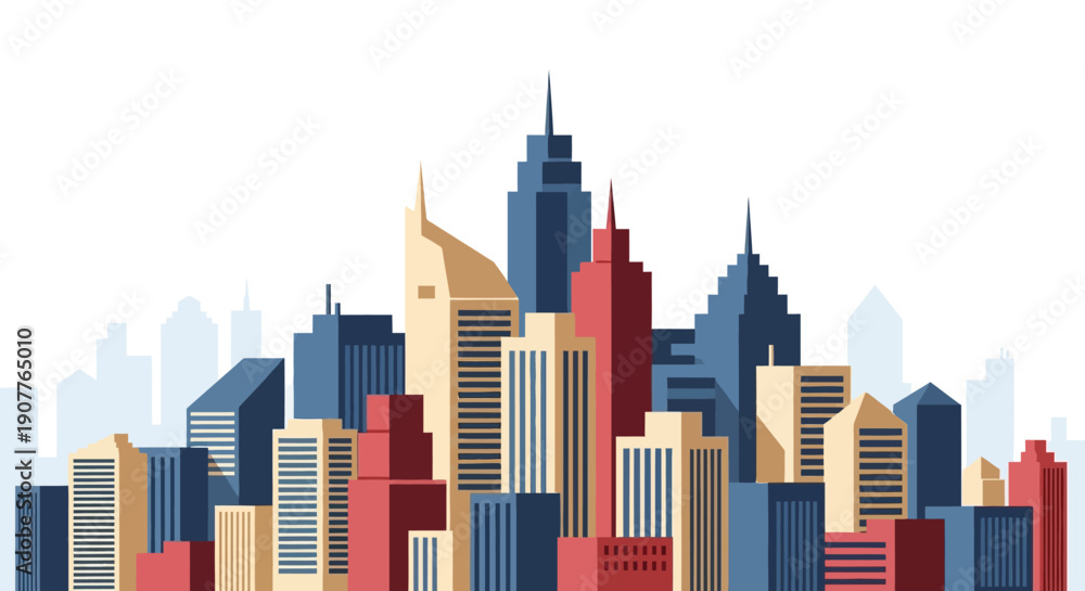 Obraz premium Colorful geometric city skyline in abstract style on isolated white background