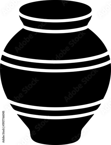 Traditional Clay Pot or Matka Vector Icon - Simple Black Glyph of Indian Earthenware Vessel, perfect for cultural decorations, water storage symbols, and ancient artifact designs.