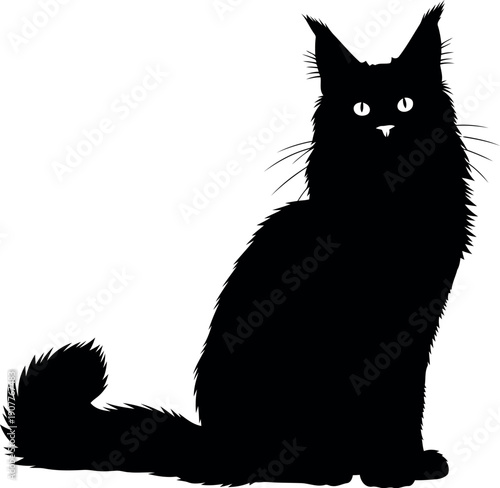 Black cat silhouette isolated on white background, vector illustration for Halloween and pet design projects