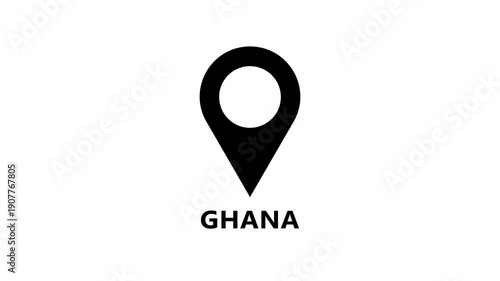 Minimal location pin animation highlighting Ghana on white background, simple map marker motion for navigation and destination reference