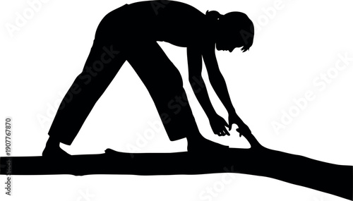 Silhouette of Person Sawing Tree Branch Isolated on White Background for Lumberjack or Forestry Concept