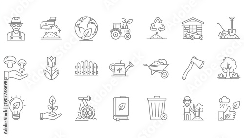 Permaculture Icon Collection Organic Nature, Agriculture, Garden, and Green Design Symbols