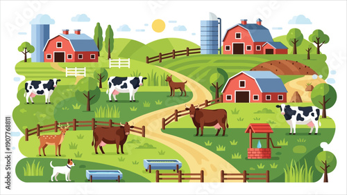 Regenerative Grazing Icon Set Vibrant Farm Life Elements for Sustainable Agriculture