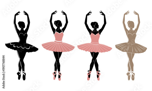 Graceful Ballerina Silhouette Set: Elegant Ballet Dancers in Artistic and Dynamic Poses