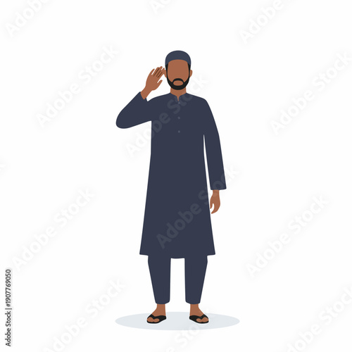 Muslim Man Performing Adhan or Call to Prayer Vector Illustration