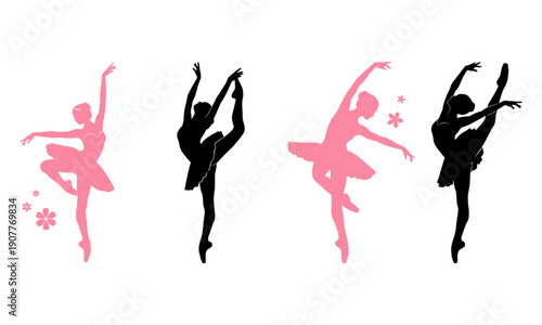 Elegant ballerina silhouette set for dance and performance graphics