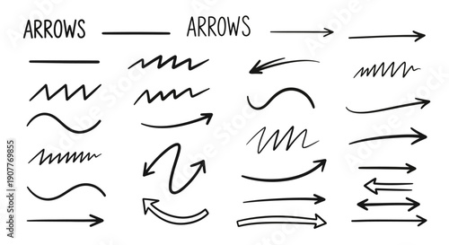 Collection of hand-drawn arrow designs and various line styles for creative graphic elements and visual direction.