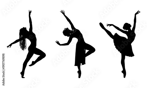 Elegant ballerina silhouette set with graceful dance poses