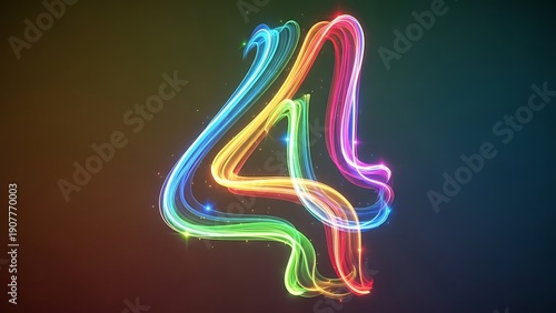 Colorful glowing number four abstract design