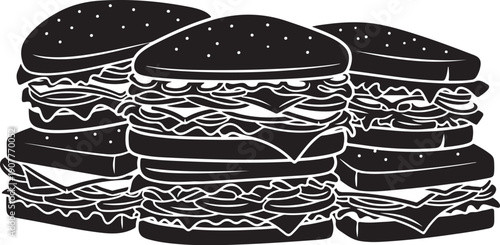 Stack of Tasty Burgers with Multiple Layers Illustration