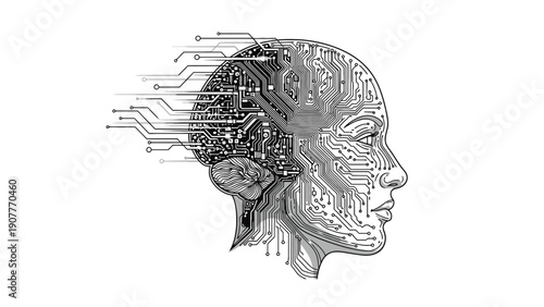 Circuit Brain Profile Illustration Representing Neural Computing Cognitive Technology and Brain Inspired Systems Vector Illustration