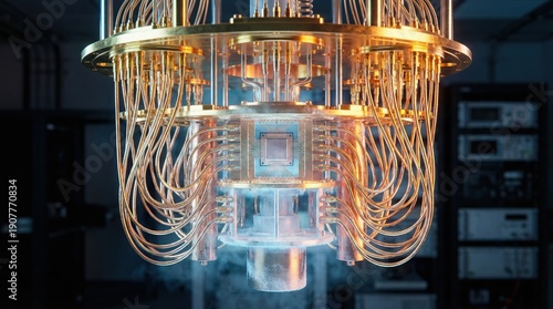 Wallpaper Mural Close-up view of a quantum computer's superconducting chip and cooling system. Torontodigital.ca