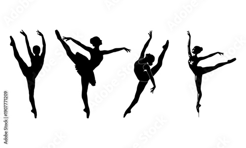 Dynamic ballerina silhouette set for elegant dance designs